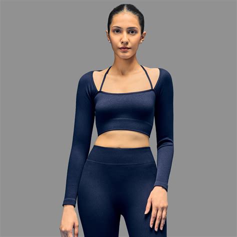 Limitless Snatched ribbed long sleeve top- Navy Blue – Boldfit