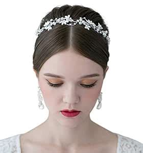 SWEETV Romantic Pearl Headband Leaf Crystal Tiara Wedding Hair Jewelry ...