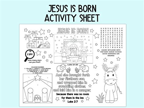 Jesus is Born Activity Sheet, Children's Church Activity, Bible Activity Placemat for Sunday ...