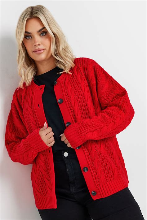 YOURS Plus Size Red Cable Knit Cardigan | Yours Clothing