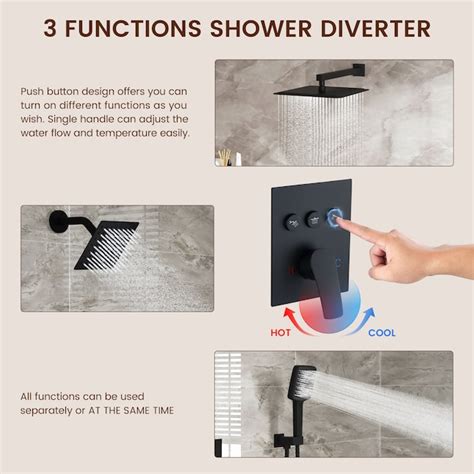 Mondawe Matte Black 12-in Built-In Shower Faucet System with 3-way ...