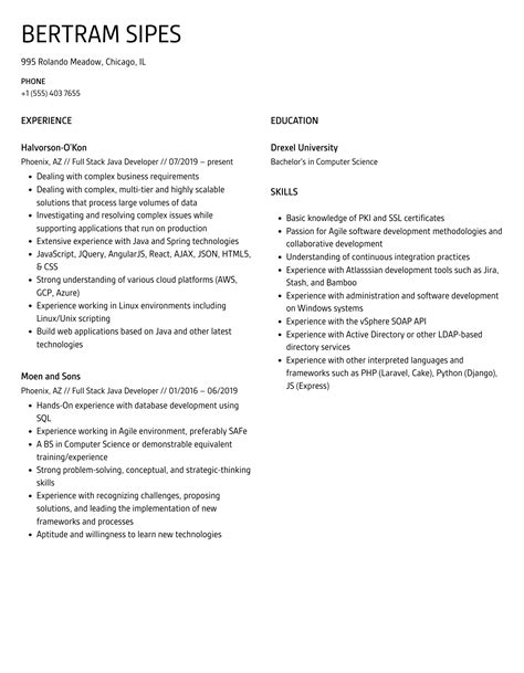 Image result for Java Full-Stack Developer Resume