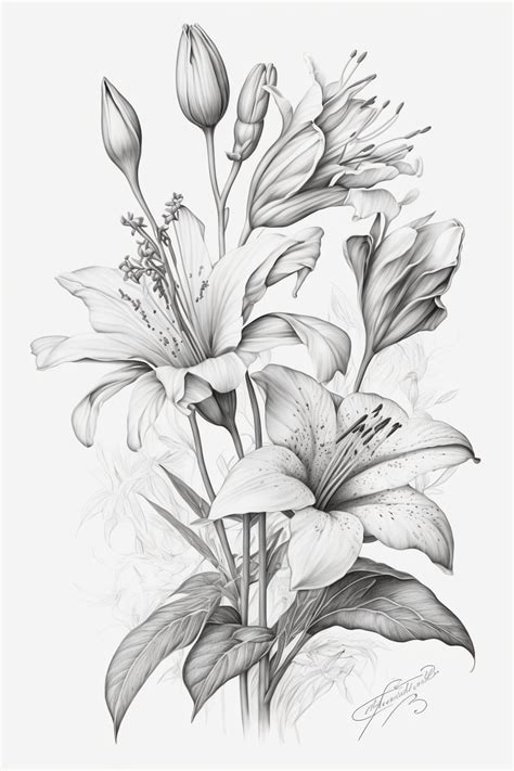 Lily Flower Drawings In Pencil
