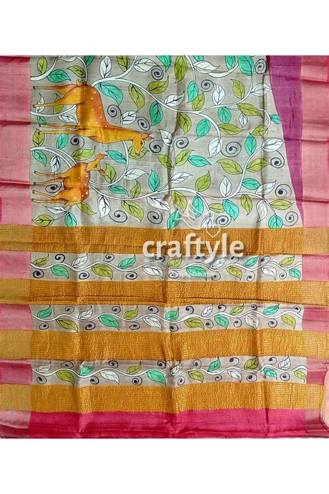 Tan Color Authentic Hand Painted Kalamkari Zari Border – Craftyle