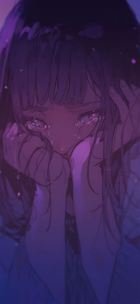 Crying Anime Girl Purple Wallpapers - Sad Girl Wallpaper for iPhone
