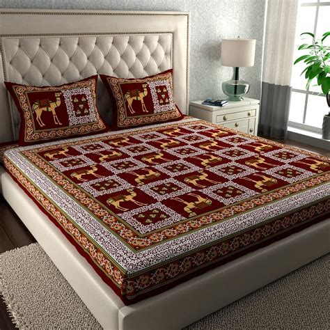 La Verne104 TC 100% Cotton Jaipuri Rjasathani Hand Print Bedsheet with ...