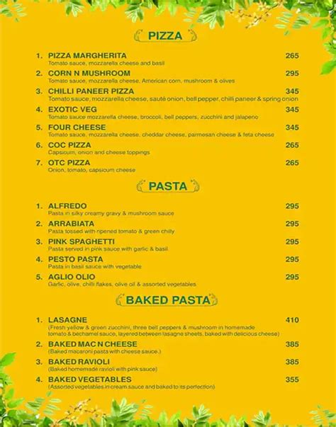 Menu at TCS The Corner Story, Jaipur