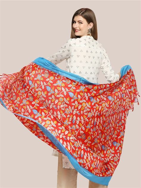 Red Floral Printed Art Silk Dupatta – Dupatta Bazaar