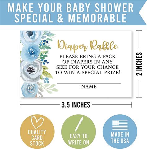 Buy 25 Baby Shower Diaper Raffle Tickets For Baby Shower Boy - Floral ...
