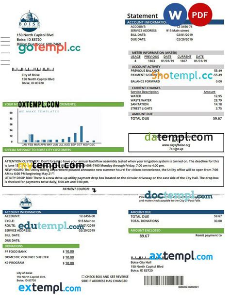 Doctempl - USA Idaho Boise City of Trees water utility bill template in ...