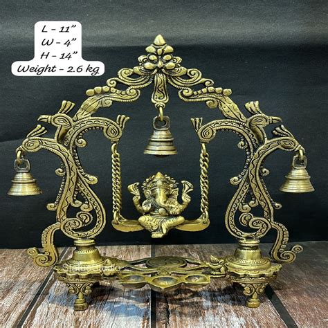 Brass Ganesha Jhula Idol Antique Finish For Home Decor Showpiece 14 ...