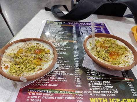 Menu at Siraj's International Juice Center, Hyderabad