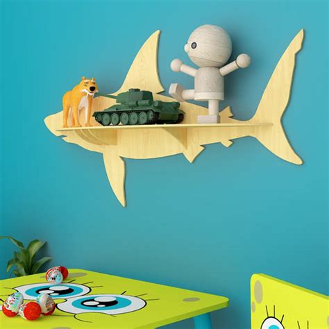 Shark Backlit Wood Wall Shelf / Book Shelf / Night Light, Light Oak Fi ...