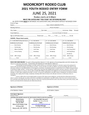 Fillable Online 2021 YOUTH RODEO ENTRY FORM Fax Email Print - pdfFiller