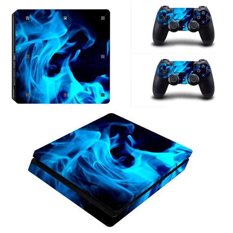 Elton Blue Fire Theme 3M Skin Sticker Cover for PS4 Slim Console and ...