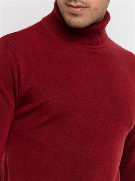 Buy Maroon Mel Solid High Neck Sweater for Men | Status Quo