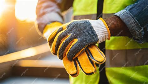 Contractors hand putting on construction safety gloves symbolizing ...