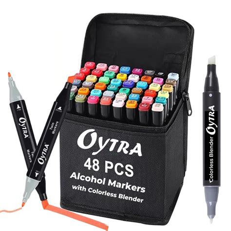Oytra 48 Colors Dual Tip Alcohol Markers Set with Alcoholic Colorless ...
