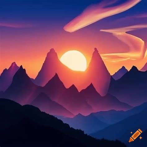 Sunset over the mountains on Craiyon