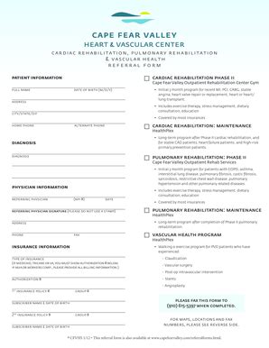 Fillable Online Cardiac Rehabilitation - Cape Fear Valley Health System ...
