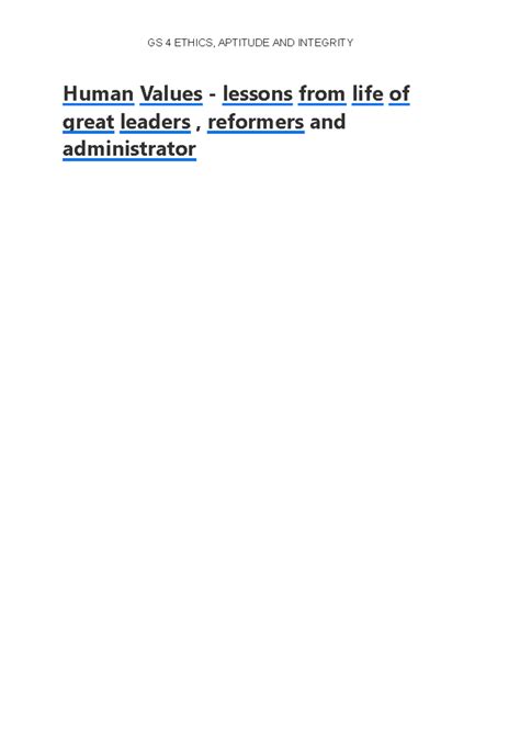 GS 4 ETHICS: Human Values from Great Leaders and Reformers - Studocu