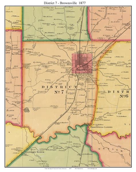 District 7 - Brownsville, Tennessee 1877 Old Town Map Custom Print ...