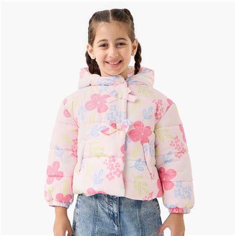 Buy Juniors Floral Print Hooded Heavy Jacket with Long Sleeves from ...