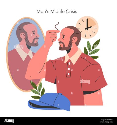 Men's Midlife Crisis concept. A man assesses his aging reflection ...