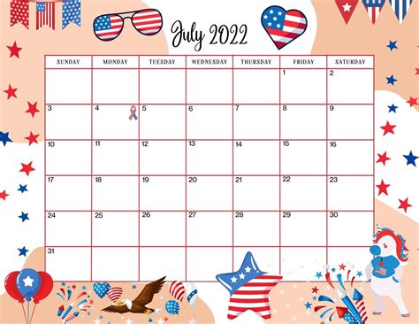July Editable Calendar 2022 - Printable Word Searches