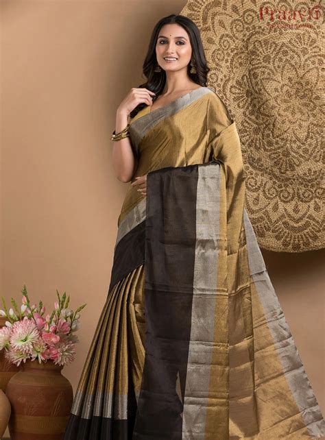 Black and Gold Chanderi Tissue Saree – Krafts & Knits