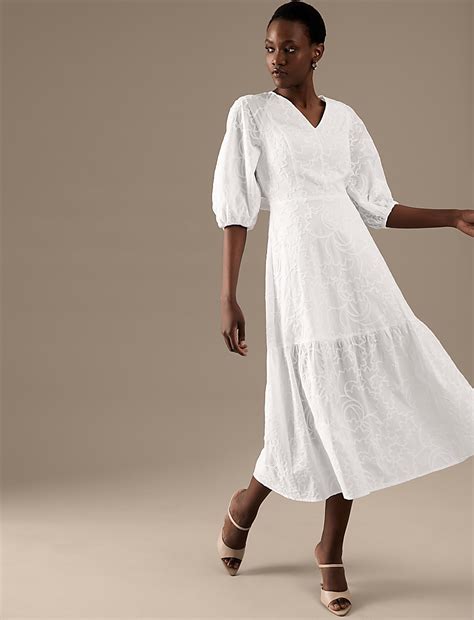 Buy Pure Cotton Embroidered V-Neck Midaxi Dress at Marks & Spencer