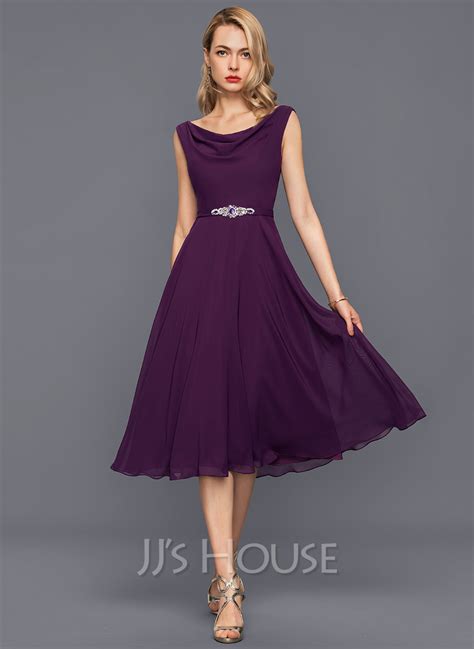 Cowl Neck Knee-Length Chiffon Cocktail Dress With Beading Sequins ...