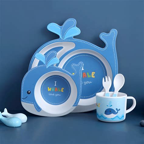 Whale Bamboo Fiber Kids Dining Set of 5 | Tableware – Giftoo