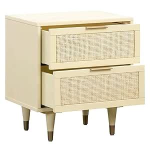 Vodrohome Solid wood rattan bedside table - two drawers bed side end ...