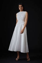 Shae Milk Organic Cotton Cambric Sleeveless Ruched Holiday Midi Dress ...