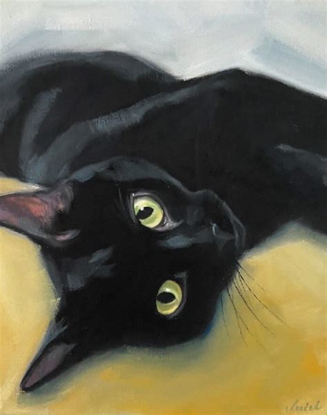Black Cat Art Print, Black Cat Painting, Hand Painted Black Cat ...
