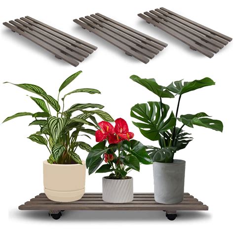 Sharpex Pack of 4 Wooden Trolley for Plants, Flower Pots | Heavy Duty ...