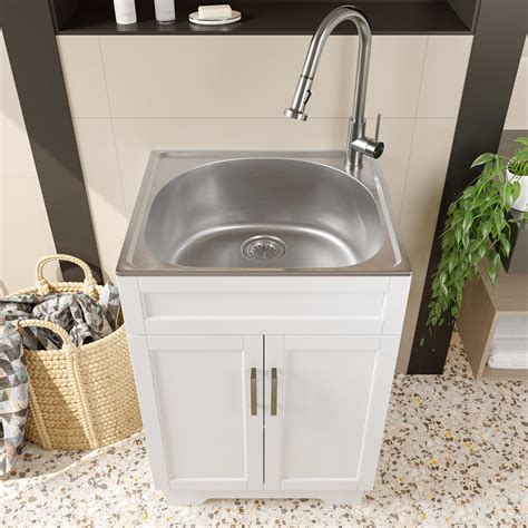 XM-ICE Laundry Sink Cabinet with Stainless Steel Sink and Pull-Down ...
