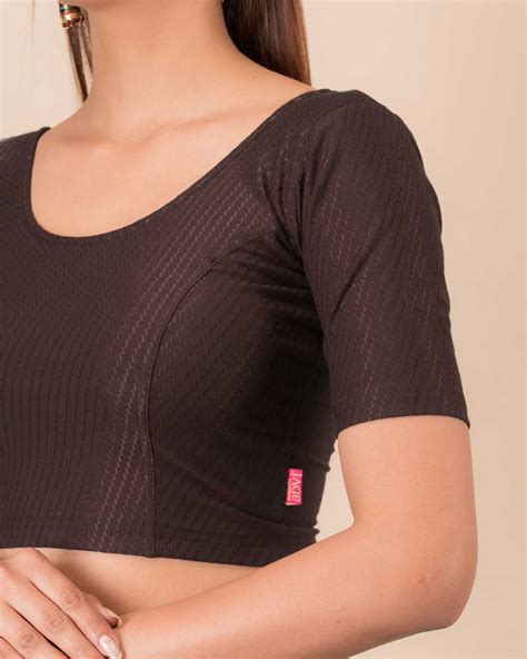 Dobby Coffee Cotton Textured Elbow Sleeve Stretch Blouse by Advi – Advi ...