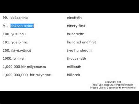 Turkish ordinal numbers part 3 -Turkish For Beginners Video Lecture ...