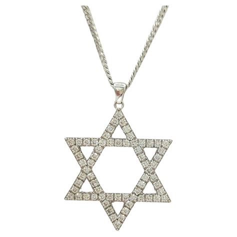 White Diamond Star of David Pendant Necklace in 14K White Gold For Sale ...