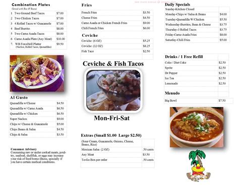 Menu at The Wonder Bar, Bullhead City