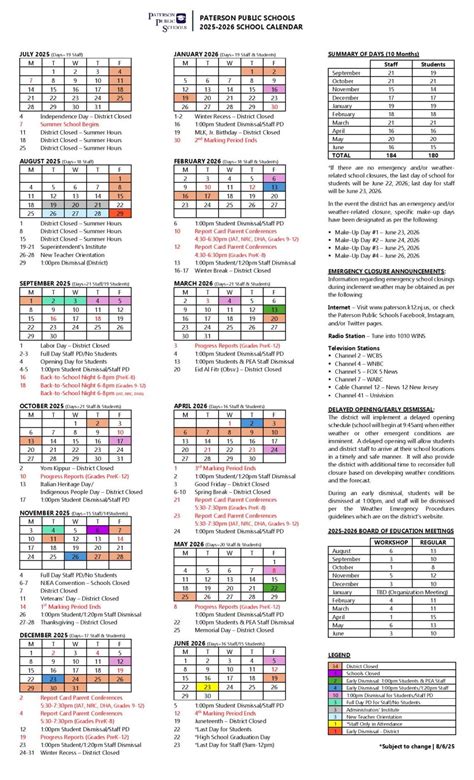 Paterson Public Schools Calendar 2025-2026 | Holidays