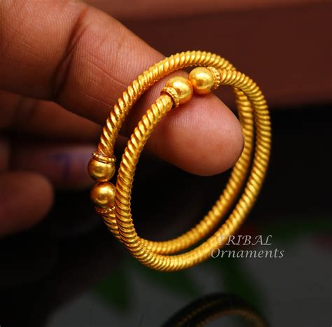 22k yellow gold handmade fabulous vintage ball face design baby bangle ...