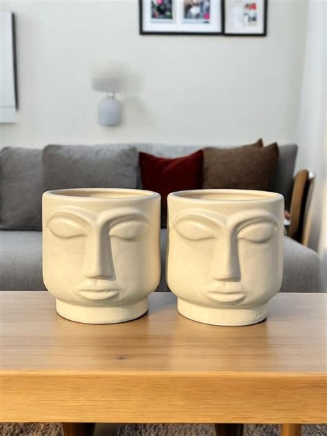 Decorative Face Planter Pots, Ceramic Indoor Plant Containers, Set of 2 ...