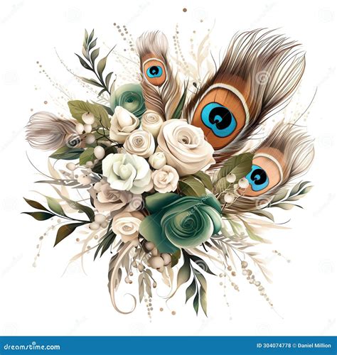 Beautiful NEUTRAL COLORS Bouquet Peacocks Feather Clipart Illustration ...