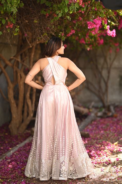 PASTEL PINK HALTER NECK JUMP SUIT – StudioAnaykaa