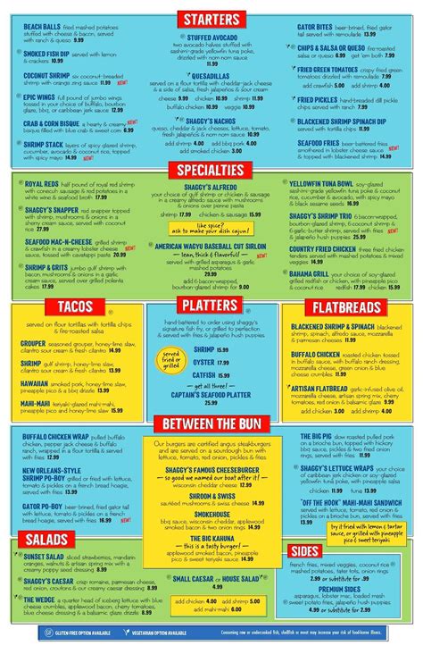 Menu at Shaggy's Biloxi Beach pub & bar, Biloxi, Beach Blvd