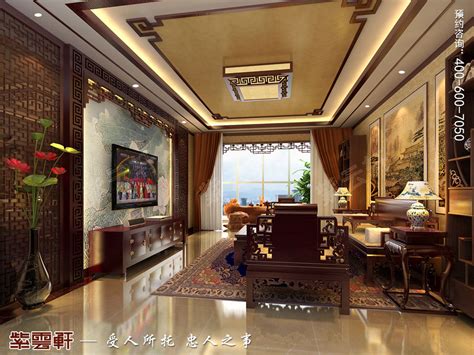 别墅中式设计案例之客厅中式装修效果图_紫云轩中式设计图库