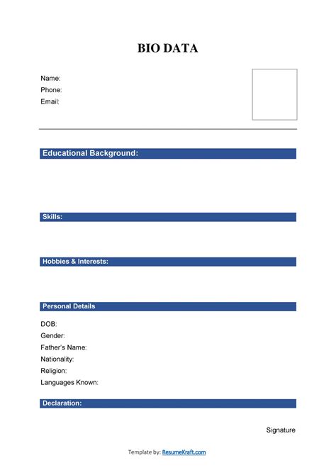 Image result for Footer Bio Data Example